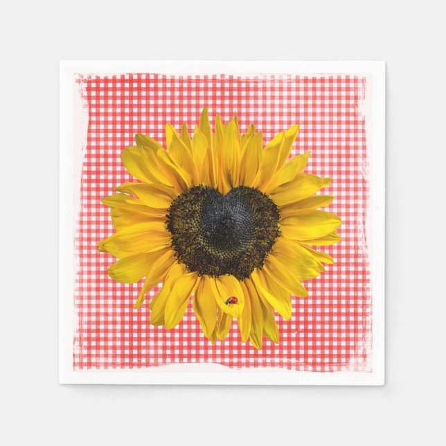 Servilleta De Papel El girasol cardíaco y el parásito en Gingham (Anverso)