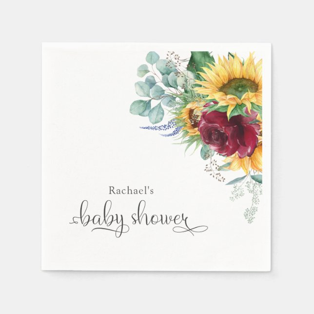 Servilleta De Papel El girasol ruso y los Rosas Baby Shower (Anverso)