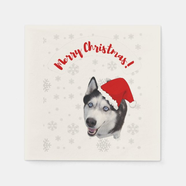 Servilleta De Papel El gracioso y sonriente Husky de Santa Claus gorra (Anverso)