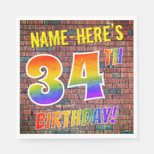 Servilleta De Papel ¡El Graffiti Arcoiris Parece 34º CUMPLEAÑOS! + Nom