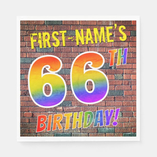 Servilleta De Papel ¡El Graffiti Arcoiris Parece 66º CUMPLEAÑOS! + Nom (Anverso)