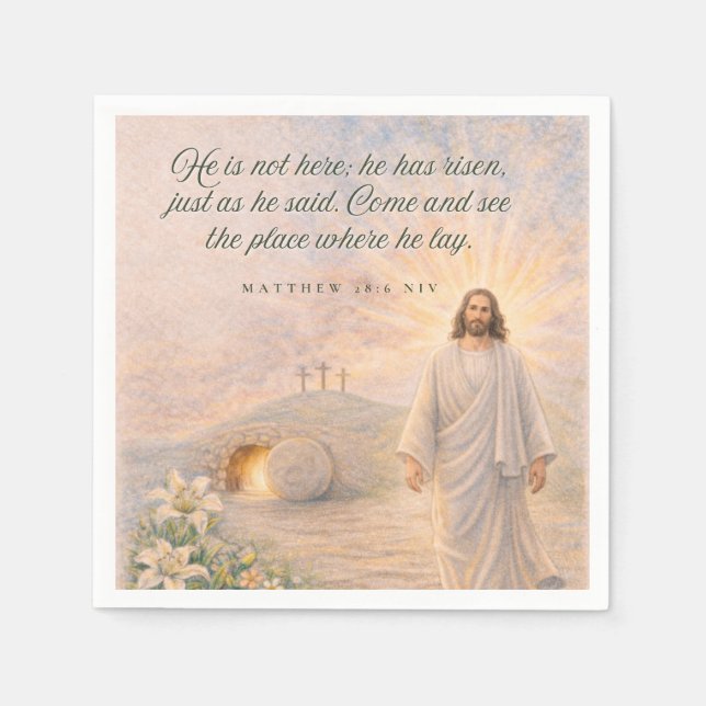 Servilleta De Papel Él ha resucitado – Mateo 28:6 Versículo Bíblico -  (Anverso)