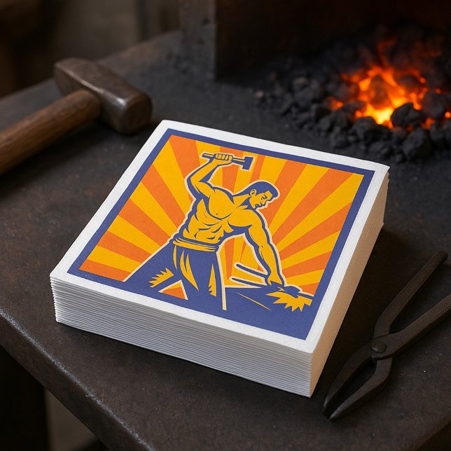 Servilleta De Papel El herrero Hammering Retro Strongman Labor (Subido por el creador)
