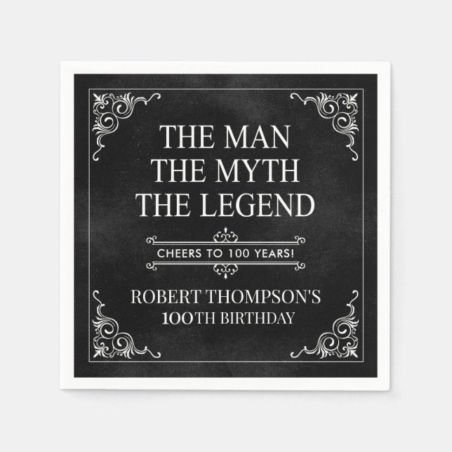 Servilleta De Papel El hombre el mito la leyenda 100 cumpleaños negro (Anverso)