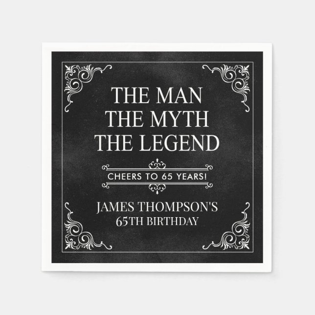 Servilleta De Papel El hombre el mito la leyenda 65 cumpleaños negro (Anverso)