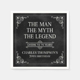 Servilleta De Papel El hombre el mito la leyenda 70 cumpleaños negro