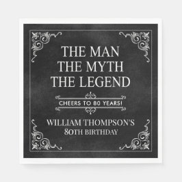 Servilleta De Papel El hombre el mito la leyenda 80 cumpleaños negro
