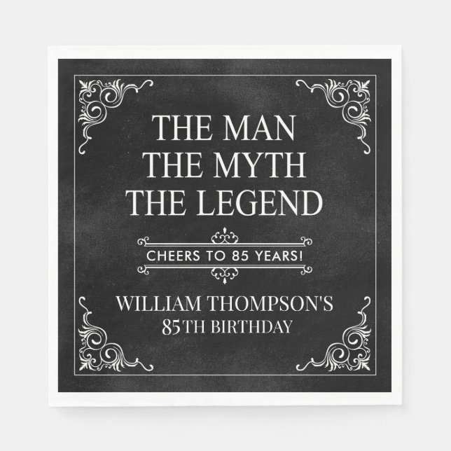 Servilleta De Papel El hombre el mito la leyenda 85 cumpleaños negro (Anverso)