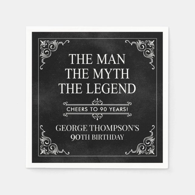 Servilleta De Papel El hombre el mito la leyenda 90 cumpleaños negro (Anverso)
