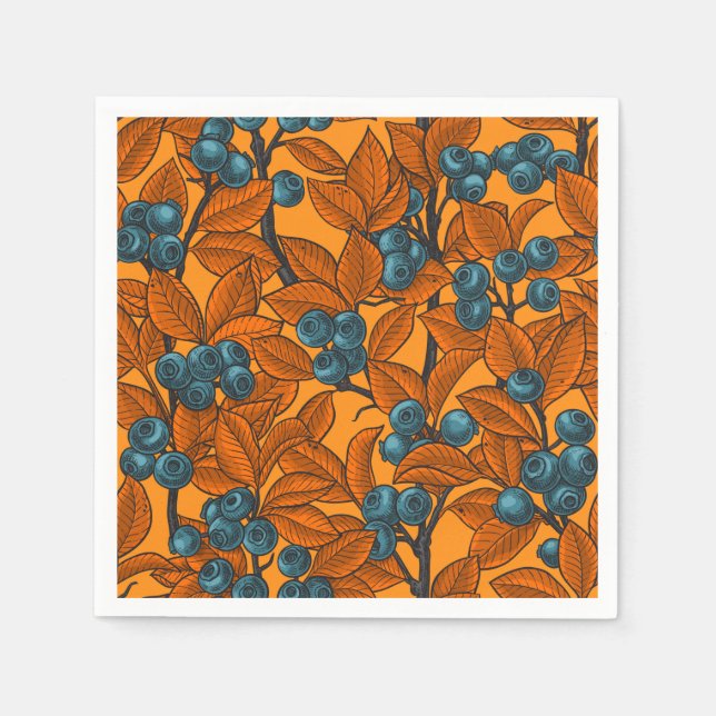 Servilleta De Papel El jardín de arándanos, azul y naranja (Anverso)