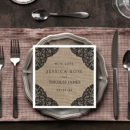 Servilleta De Papel El Lazo Negro Sobre La Rústica Colección De Bodas 