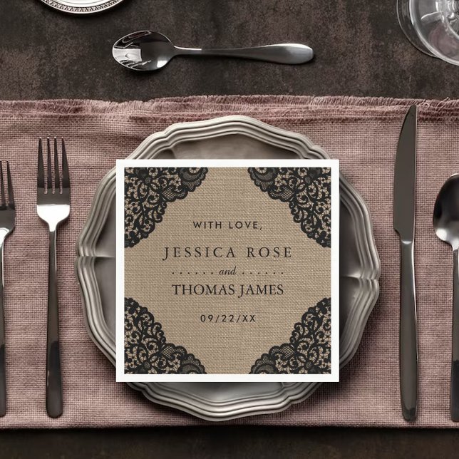 Servilleta De Papel El Lazo Negro Sobre La Rústica Colección De Bodas  (Subido por el creador)