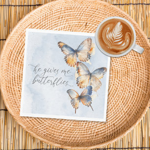Servilleta De Papel Él Me Da Mariposas Azul Moderno Bridal Shower
