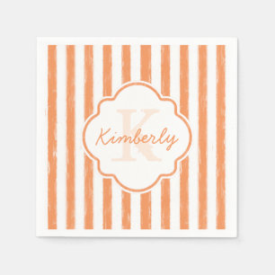 Servilleta De Papel El naranja de moda pintado raya el monograma y el