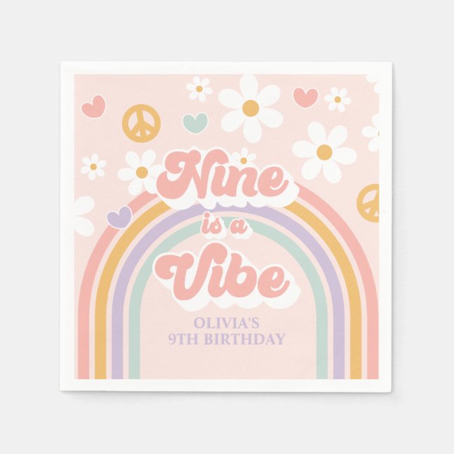 Servilleta De Papel El nueve arcoiris retro es un cumpleaños de la Vib (Anverso)