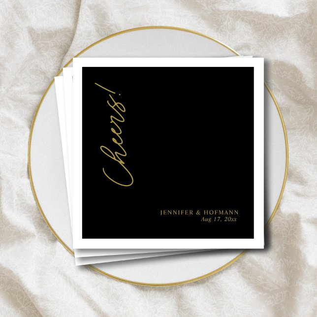 Servilleta De Papel El oro moderno personalizado "¡Salud!" Boda negro (Personalized Modern Gold _Cheers!_ Black Wedding  Napkins)