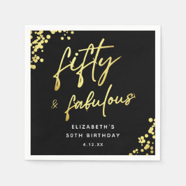 Servilleta De Papel El oro negro esparce el cumpleaños cincuenta y fab
