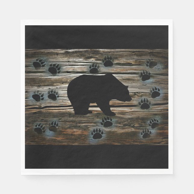 Servilleta De Papel El oso negro traza madera rústica (Anverso)