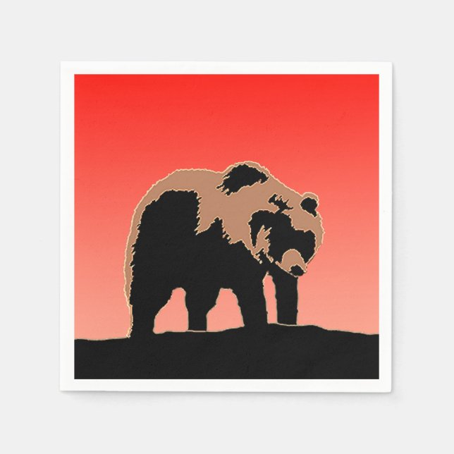 Servilleta De Papel El oso pardo al atardecer - Arte de vida salvaje o (Anverso)