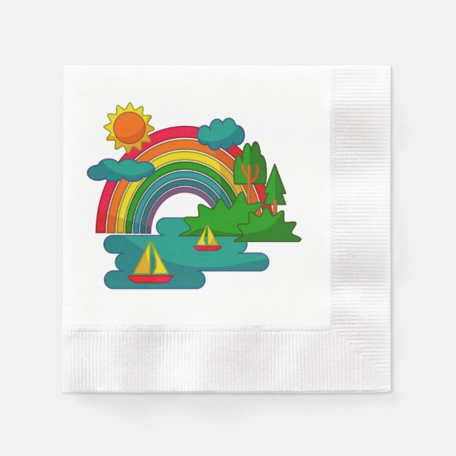 Servilleta De Papel El paisaje de los viajes en barco bajo las nubes d (Anverso)