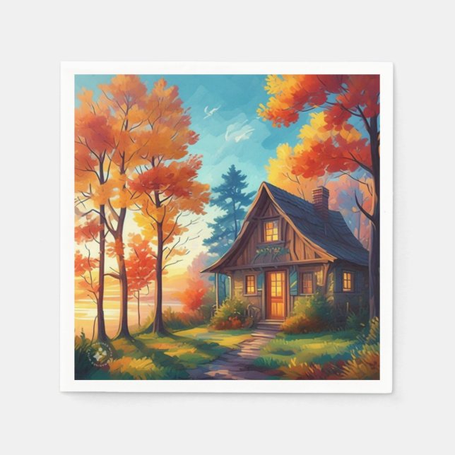 Servilleta De Papel El paisaje natural con una cabaña en el bosque (Anverso)