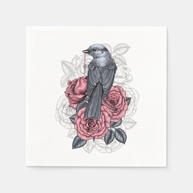 Servilleta De Papel El pájaro con la llave plateada (Anverso)