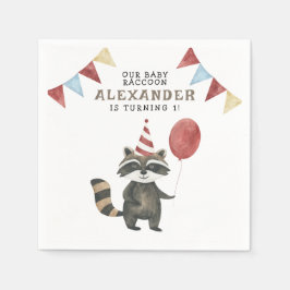 Servilleta De Papel El primer cumpleaños de nuestro mapache bebé 