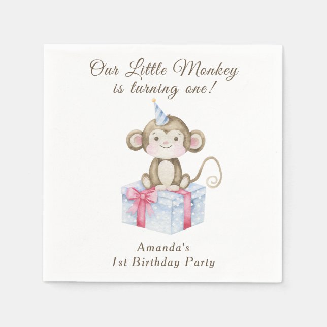 Servilleta De Papel El primer cumpleaños de nuestro pequeño mono  (Anverso)