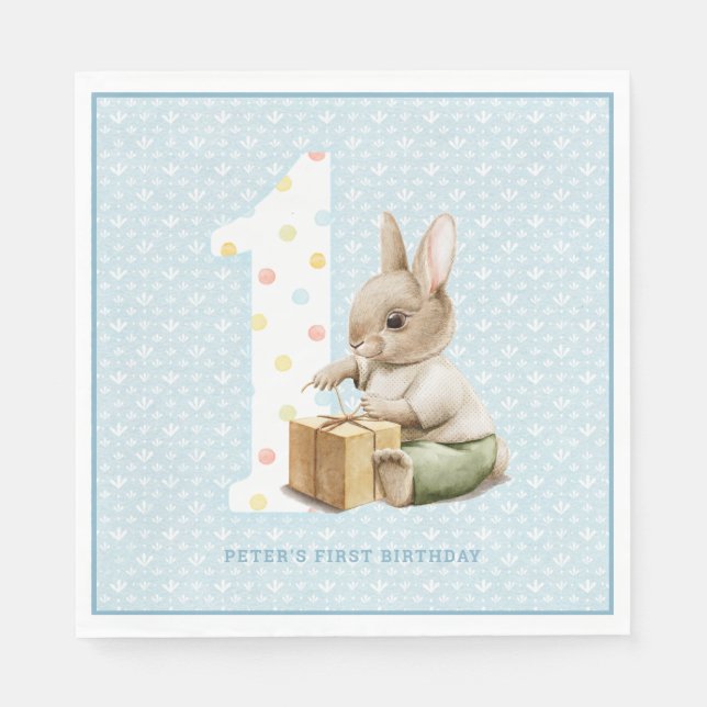 Servilleta De Papel El primer cumpleaños de un conejo lindo (Anverso)