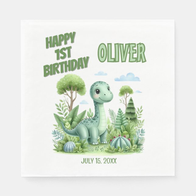Servilleta De Papel El primer cumpleaños del bebé dinosaurio (Anverso)