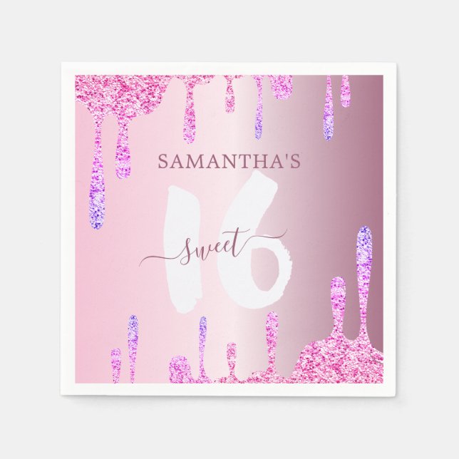 Servilleta De Papel El Purpurina Girly Rosa Dura Dulce 16 (Anverso)