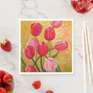 Servilleta De Papel El ramo de los Tulipanes Rojos y Rosa.