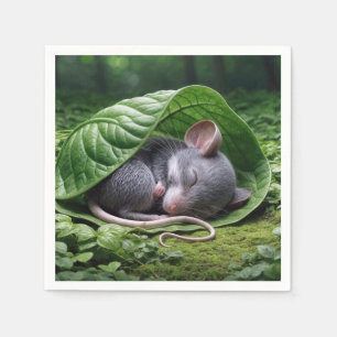Servilleta De Papel El ratón durmiendo en una hoja verde