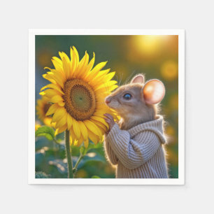 Servilleta De Papel El ratón huele un girasol otoñal