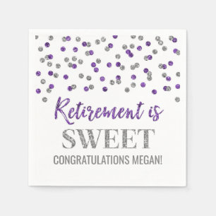 Servilleta De Papel El retiro de confetti morado de plata es dulce