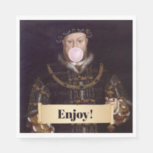 Servilleta De Papel El rey Enrique VIII soplando chicle rosa