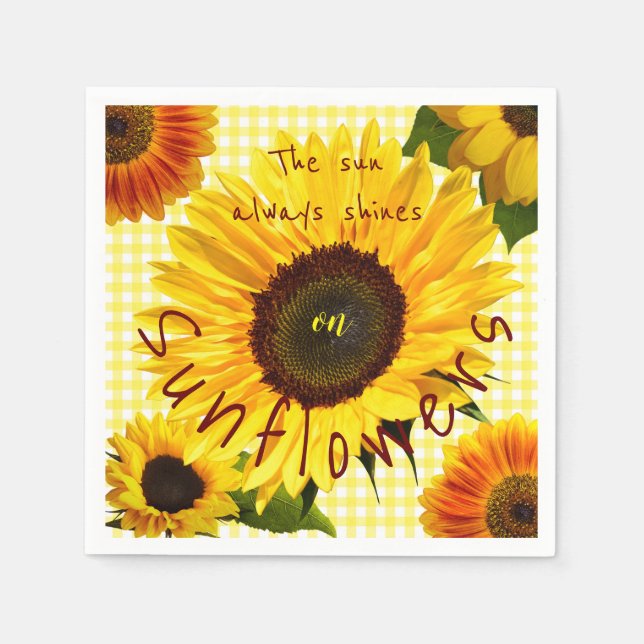 Servilleta De Papel El sol siempre brilla girasol Amarillo Plaid Búfal (Anverso)