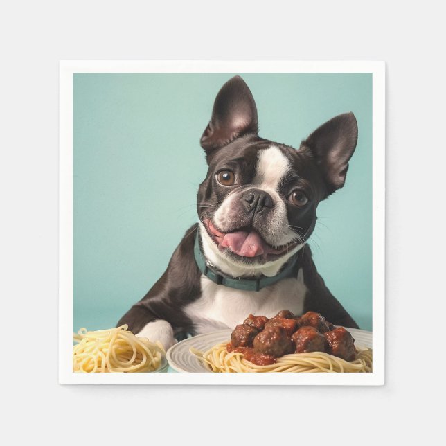 Servilleta De Papel El Terrier De Boston Con Spaghetti Bolognaise (Anverso)