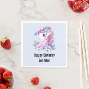 Servilleta De Papel El unicornio de bebé mágico y lindo en el cumpleañ