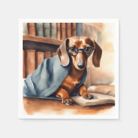 El viejo Dachshund en la vieja biblioteca