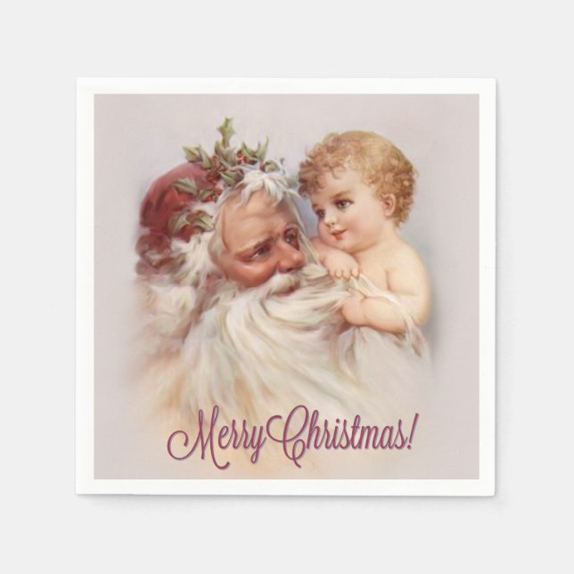 Servilleta De Papel El viejo mundo Santa y Cherub (Anverso)