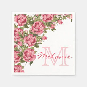 Servilleta De Papel El vintage se ruboriza los Peonies rosados nombre,