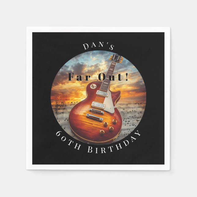 Servilleta De Papel Electric Guitar Ocean Sunset Music Notes (Anverso)