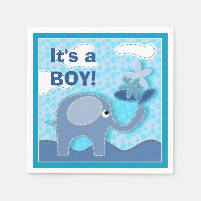 Servilleta De Papel Elefante azul bebé es un niño Baby Shower (Anverso)