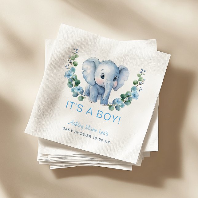 Servilleta De Papel Elefante azul Es un niño Baby Shower Napkins - Qué (It's A Boy Baby Shower Napkins)