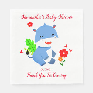 Servilleta De Papel Elefante Azul lindo con Baby Shower de flores roja