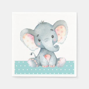 Servilleta De Papel Elefante Baby Shower Aqua Verde azuladas toallas t