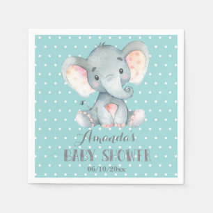 Servilleta De Papel Elefante Baby Shower Aqua y toallas grises