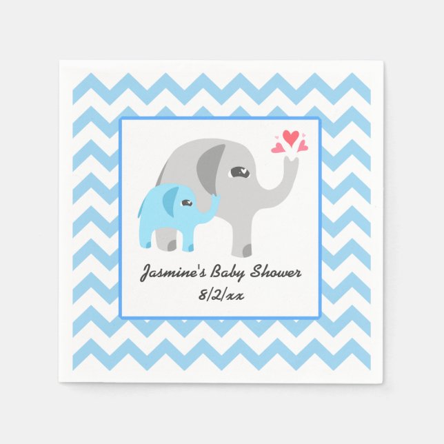 Servilleta De Papel Elefante Baby Shower azul y blanco (Anverso)