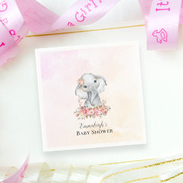 Servilleta De Papel Elefante Baby Shower Boho Moda Coral acuarela